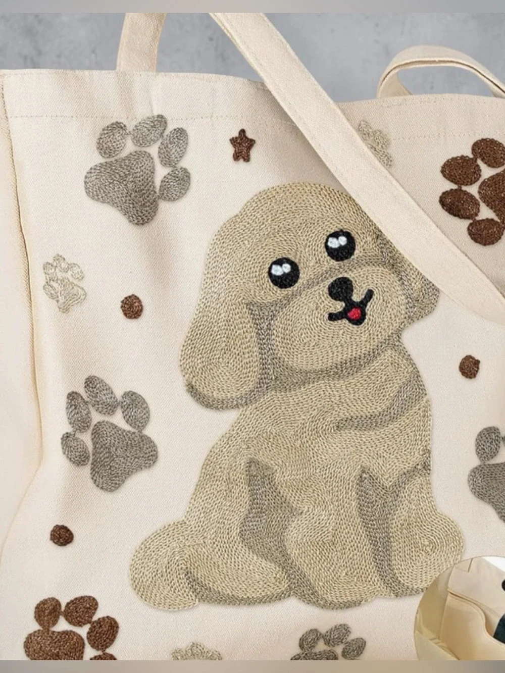 Dog  canvas cotton Hand embroidered tote NIP animal tote